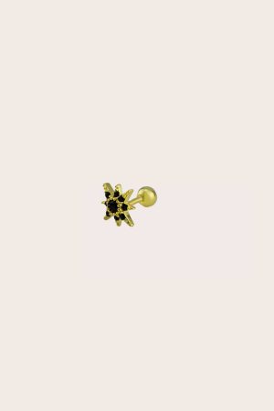Minimalistinis žvaigždės auskaras su juodais cirkoniais