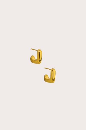 Minimalistiniai kvadrato formos auksiniai hoops auskarai