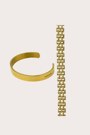 2 apyrankių derinys - vintage grandinėlė ir veidrodinė cuff su logotipu