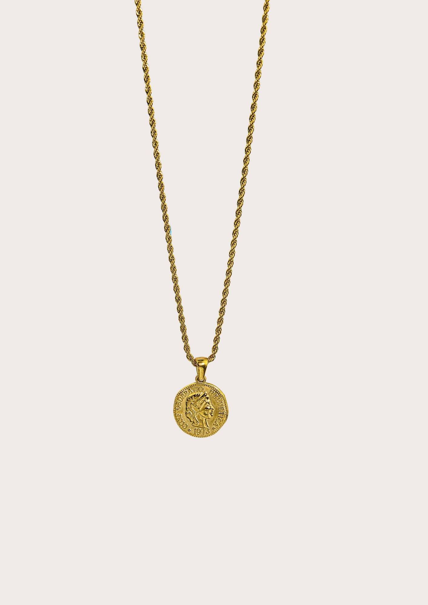 35 Coin medalionas su ilgesne vintage grandinėle
